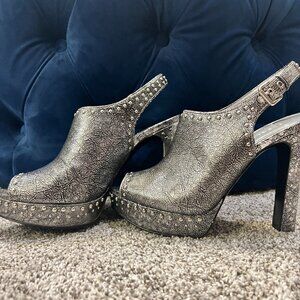 Metallic Pewter High-Heeled Pumps